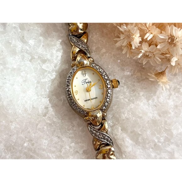 Tres XOXO Genuine Diamond Dual Toned Ladies Vintage Wristwatch - 18mm - WORKS! - Picture 2 of 14